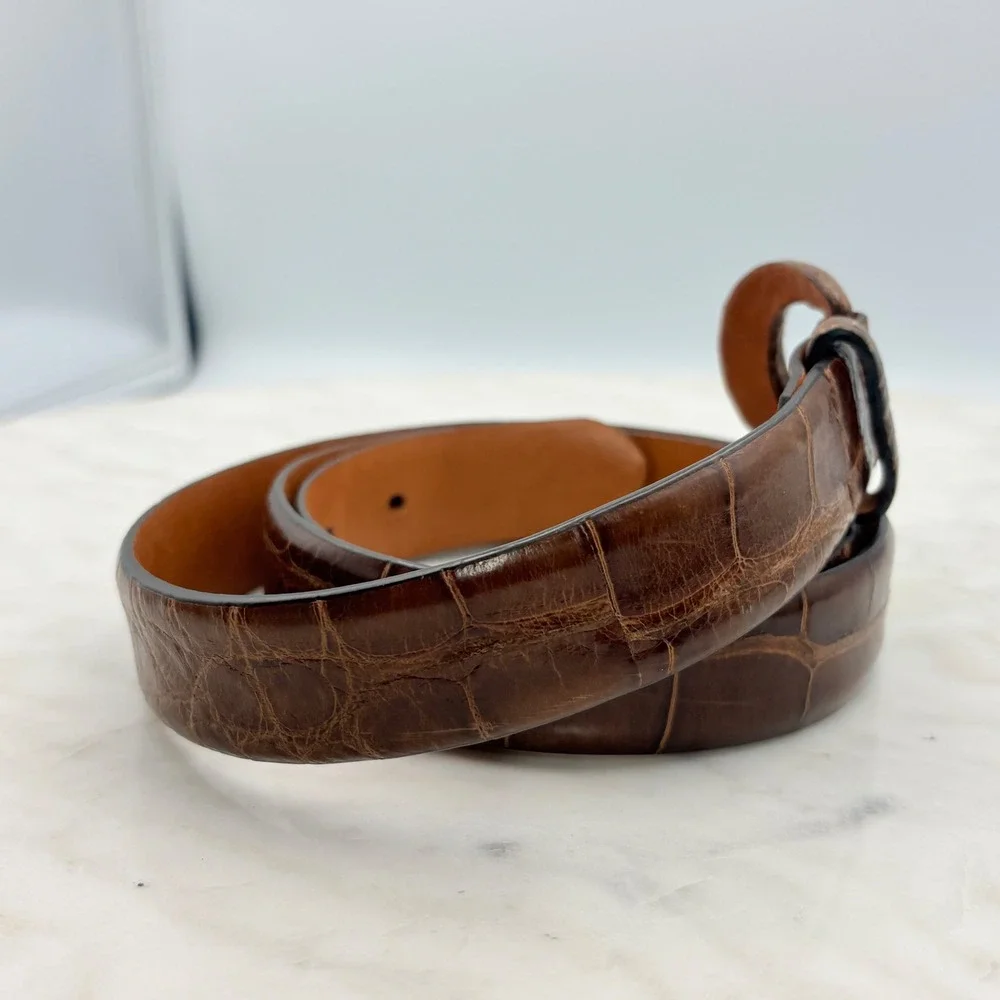 Ralph Lauren Alligator Belt Womens M Brown Italian Leather Exotic Skin Vintage